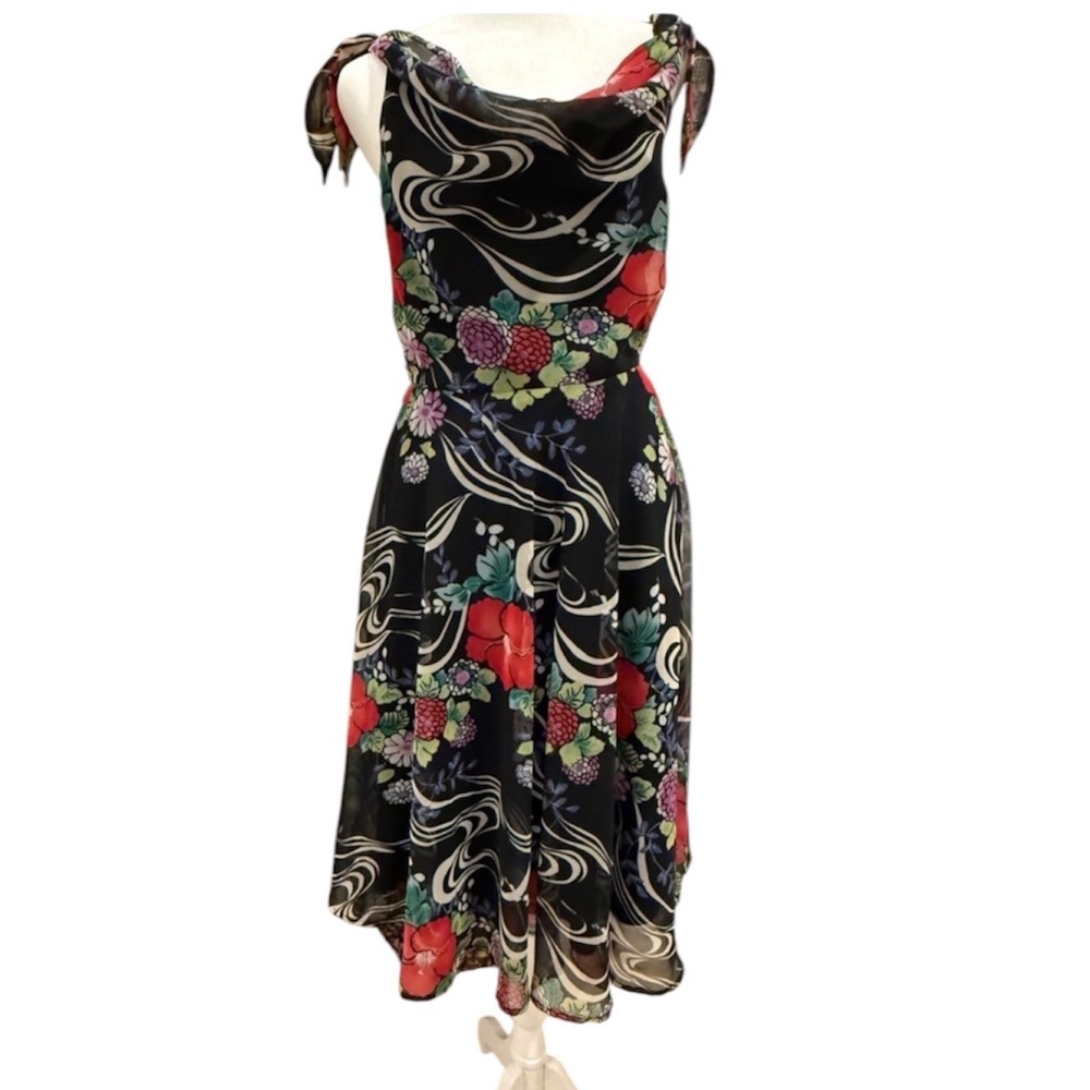 Connected Apparel Floral Cowl Neck Midi Dress Black Multi Size 8 M8893148M